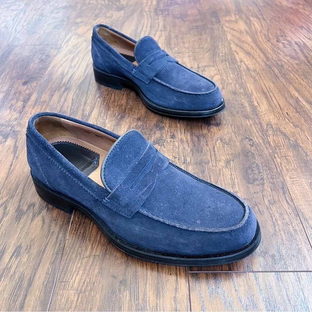 Aquatalia • Neil Loafer slip on weatherproof navy blue suede leather penny